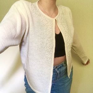 White/cream beaded vintage cardigan